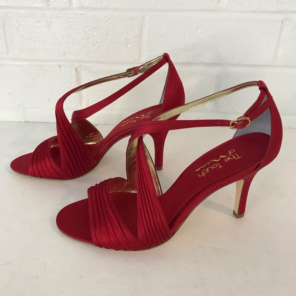 Touch of Nina Womens Red Satin Stiletto Strappy Heels Open Toe Size 9